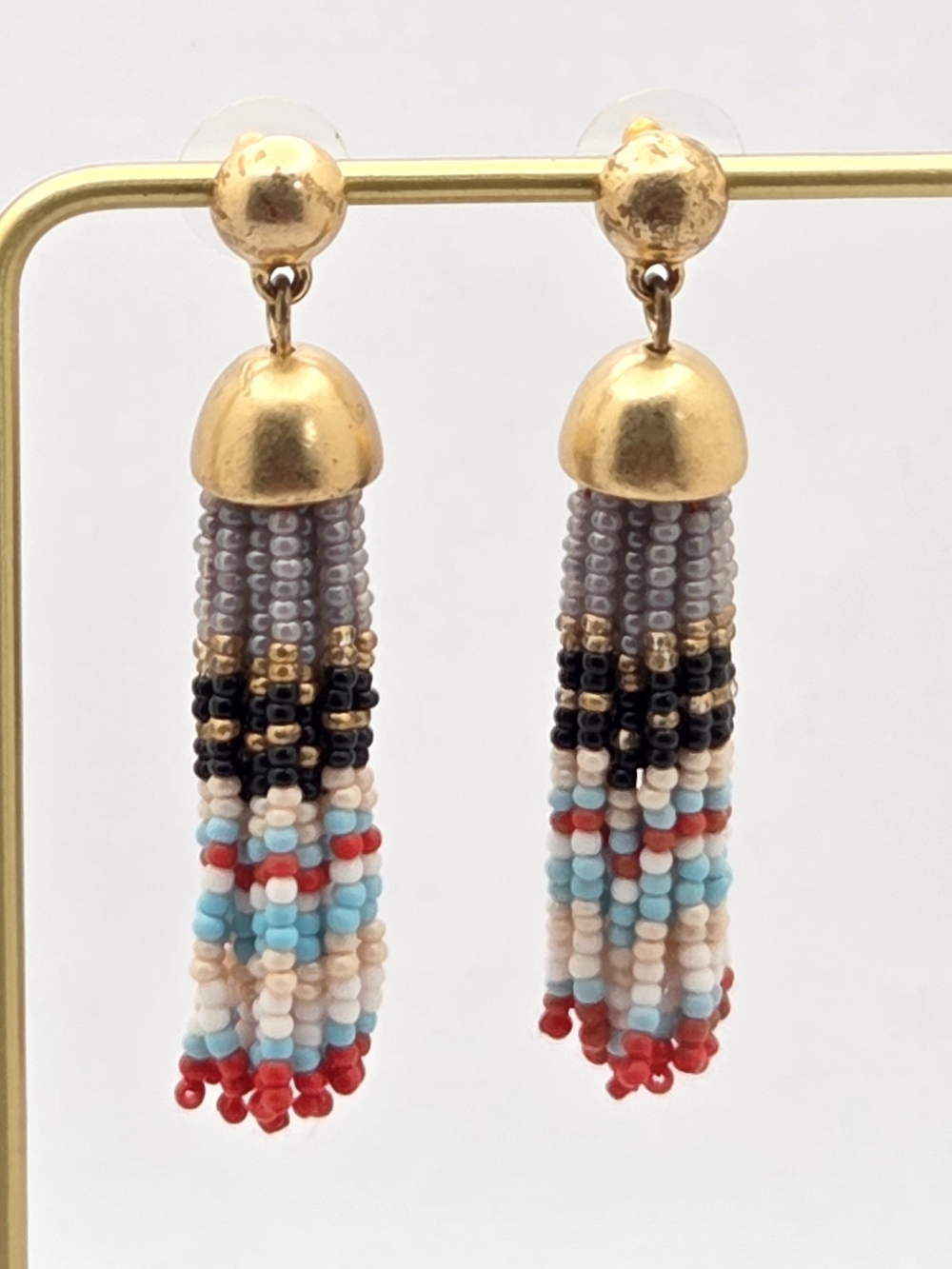 ​J. Crew Vintage Style Seed Bead Tassel Fringe Statement Earrings - Boho Southwe